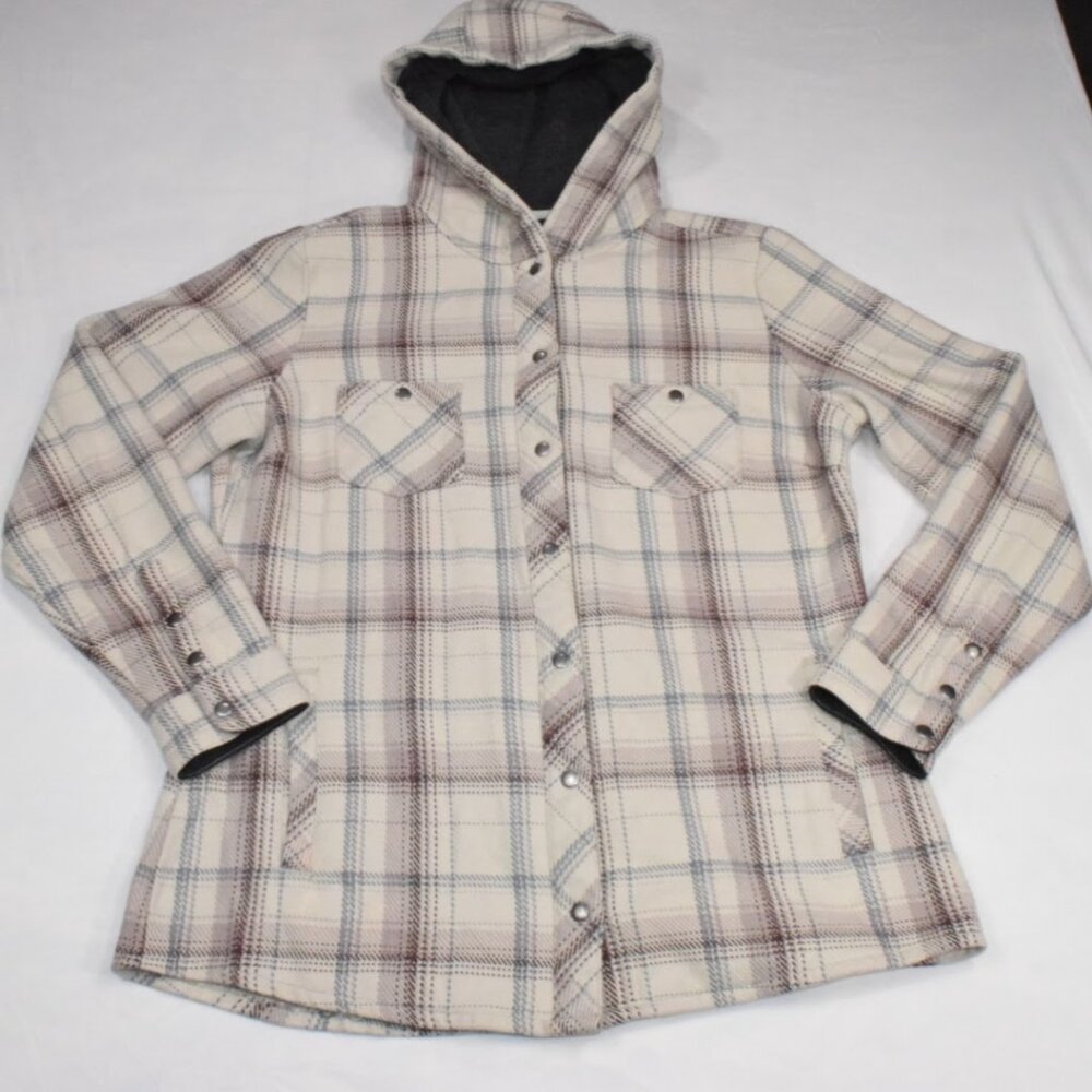 Kuhl Kleo Womens Jacket‎ size Small Beige Plaid Hoodie Snap Up Sweater
